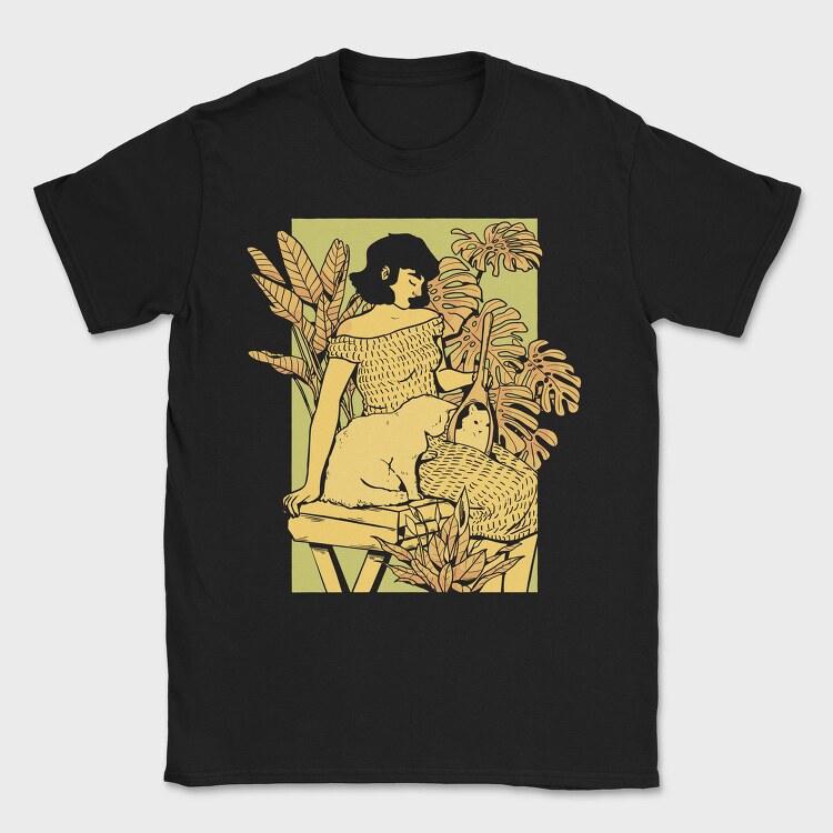Girl And Cat, Tricou Barbati (Unisex)