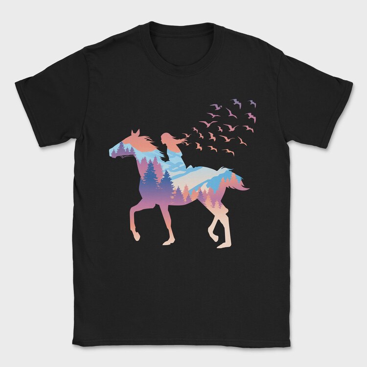 Girl And Horse Forest Winter Landscape, Tricou Barbati (Unisex)