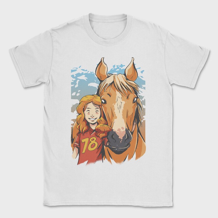 Girl And Horse Portrait Child Friend, Tricou Barbati (Unisex)