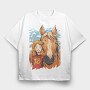 Girl And Horse Portrait Child Friend, Tricou Oversize Barbati (Unisex)
