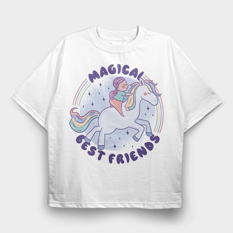 Girl And Pony Best Friend Quote Magical, Tricou Oversize Barbati (Unisex)