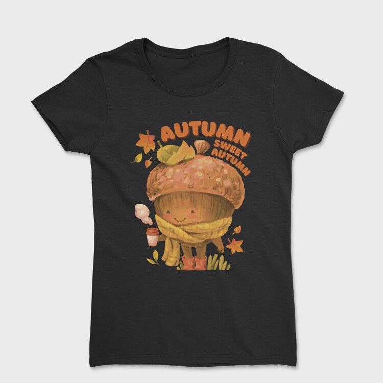 Sweet Autumn Acorn Cozy Coffee Character, Tricou Femei