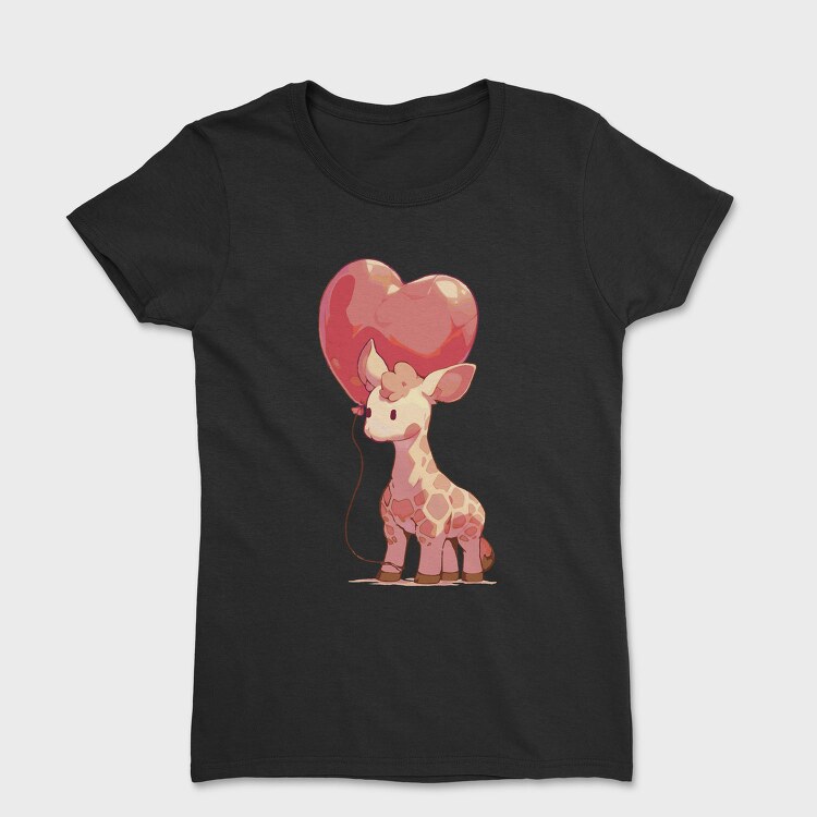 Giraffe With Heart Balloon Baby Hearth, Tricou Femei