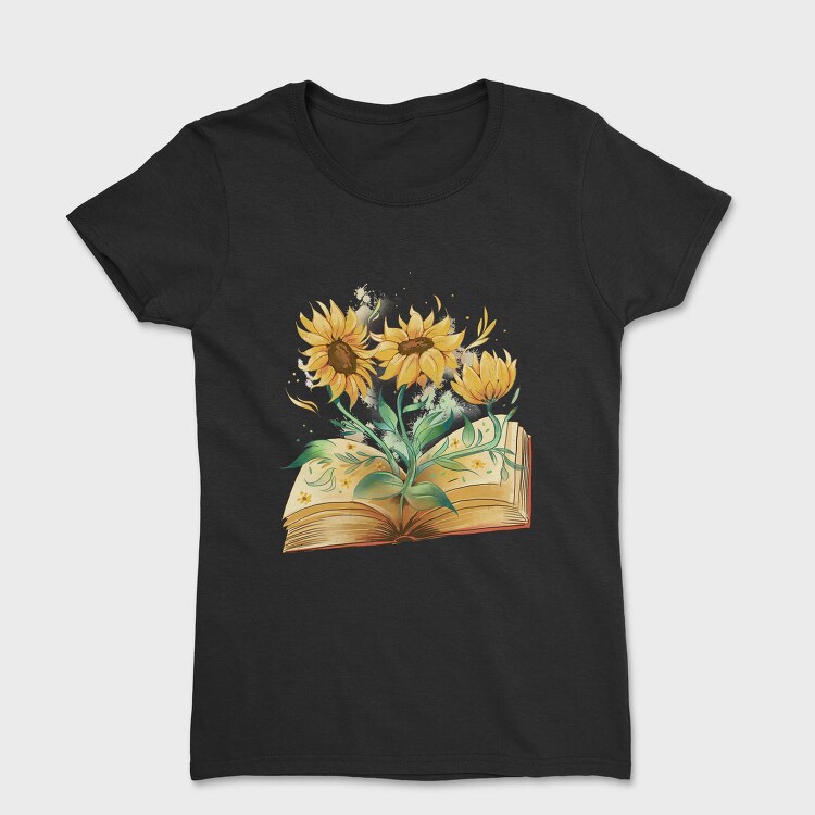 Sunflowers Coming Out Of Book Watercolor, Tricou Femei