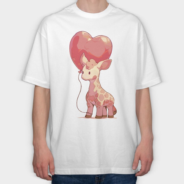 Giraffe With Heart Balloon Baby Hearth, Tricou Oversize Barbati (Unisex)