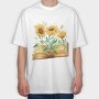 Sunflowers Coming Out Of Book Watercolor, Tricou Oversize Barbati (Unisex)