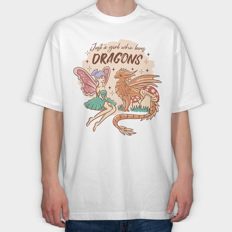 Just A Girl Who Loves Dragons Fairycore, Tricou Oversize Barbati (Unisex)