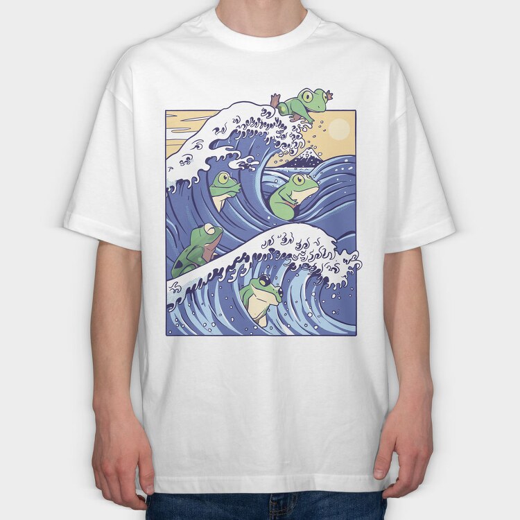 Kanagawa Wave Frogs Japanese, Tricou Oversize Barbati (Unisex)