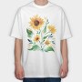 Sunflower Watercolor Flowers Leaves Tote, Tricou Oversize Barbati (Unisex)