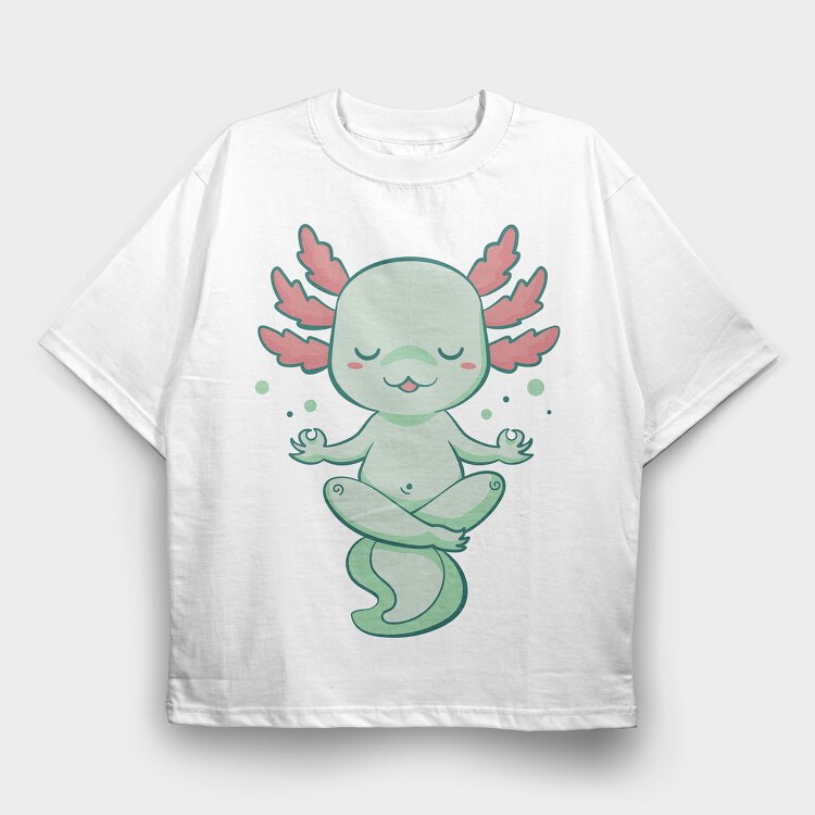 Kawaii Axolotl Meditating, Tricou Oversize Barbati (Unisex)