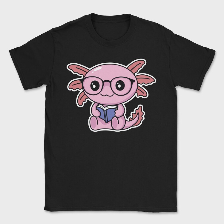 Kawaii Axolotl Reading, Tricou Barbati (Unisex)