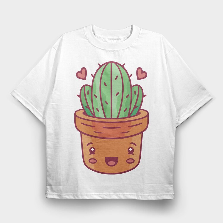 Kawaii Cactus In A Pot, Tricou Oversize Barbati (Unisex)
