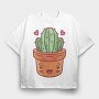 Kawaii Cactus In A Pot, Tricou Oversize Barbati (Unisex)