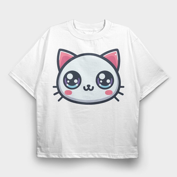 Kawaii Cute Cat Face, Tricou Oversize Barbati (Unisex)