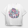 Kawaii Fairy Riding Unicorn, Tricou Oversize Barbati (Unisex)