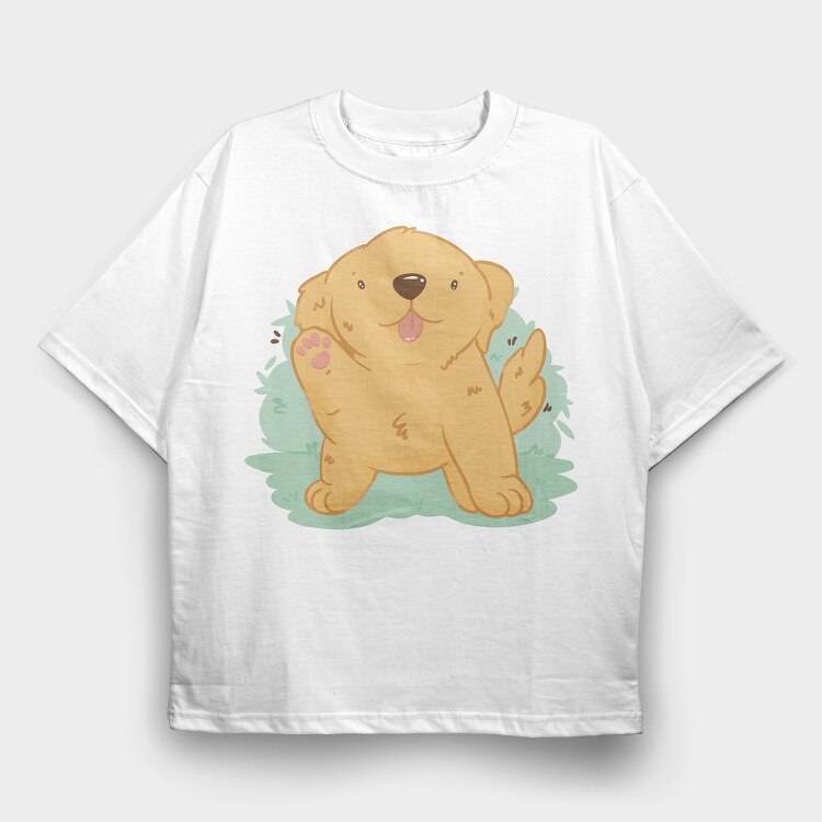 Kawaii Golden Retriever Dog, Tricou Oversize Barbati (Unisex)