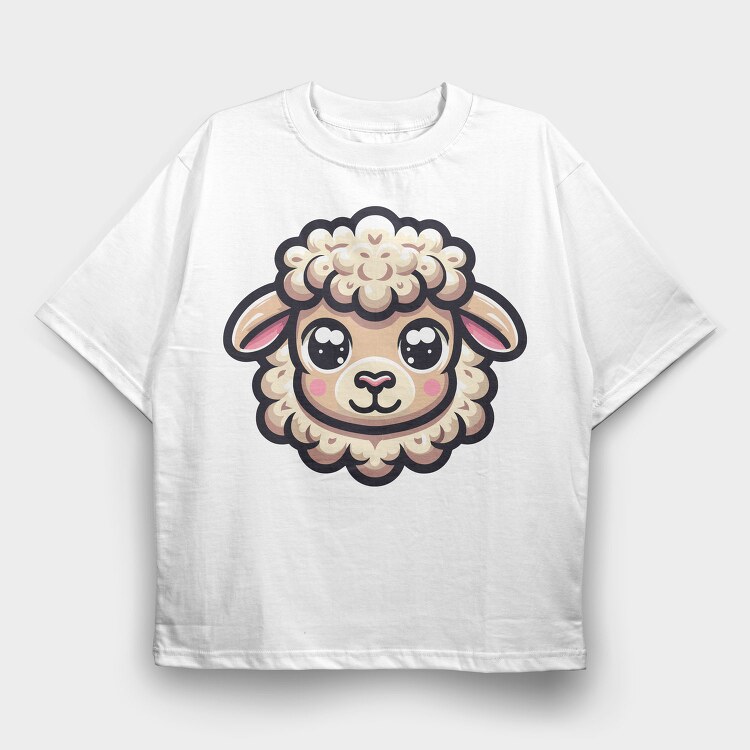 Kawaii Sheep Face, Tricou Oversize Barbati (Unisex)