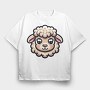Kawaii Sheep Face, Tricou Oversize Barbati (Unisex)