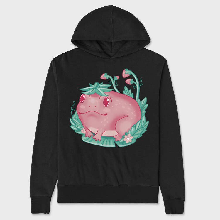 Kawaii Strawberry Happy Frog, Hanorac Oversize Barbati (Unisex)