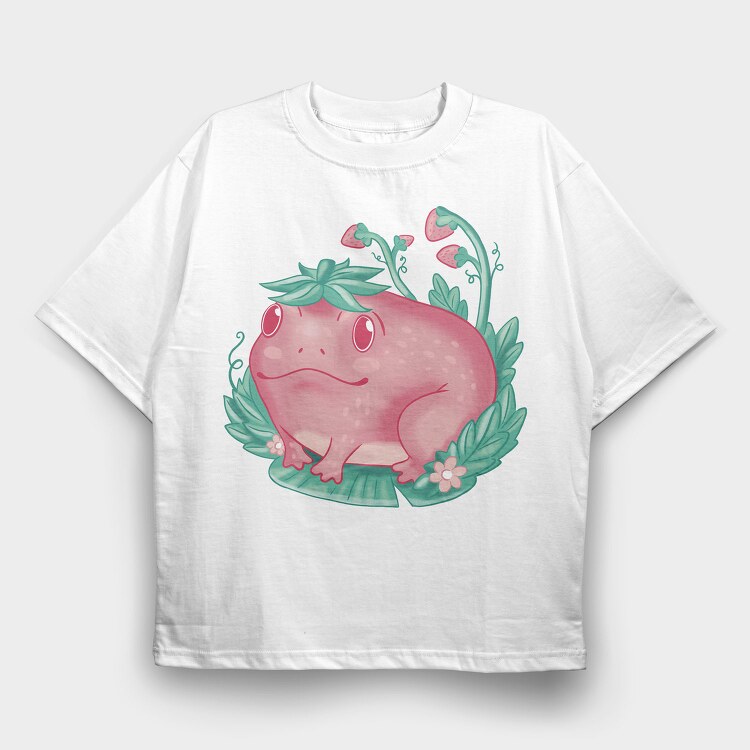 Kawaii Strawberry Happy Frog, Tricou Oversize Barbati (Unisex)