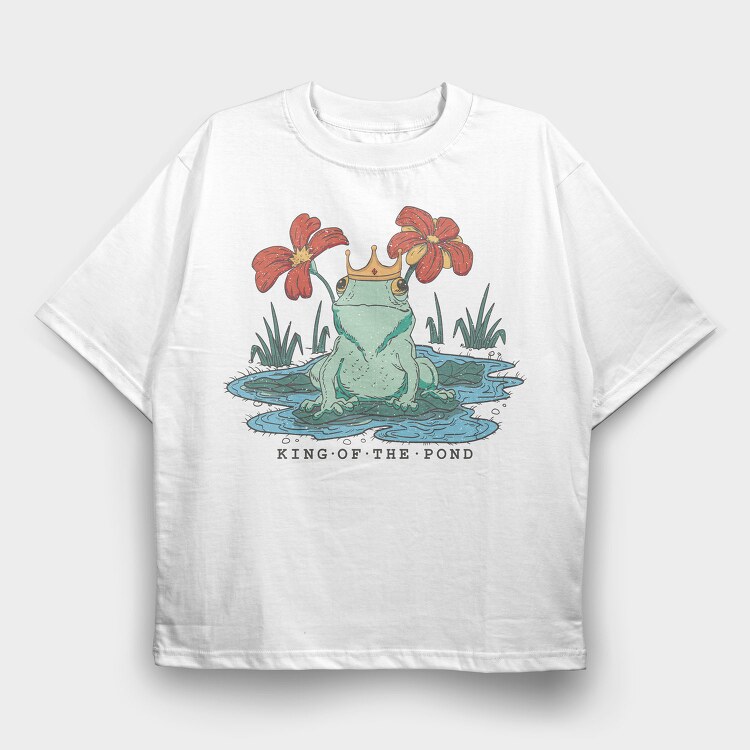 King Of The Pond Cottagecore Frog, Tricou Oversize Barbati (Unisex)