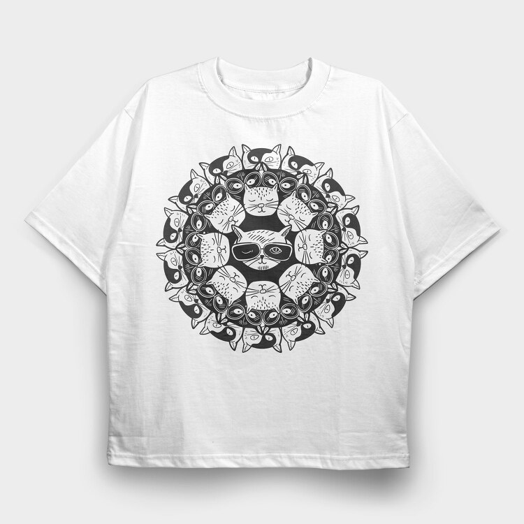 Kitty Cats Mandala, Tricou Oversize Barbati (Unisex)