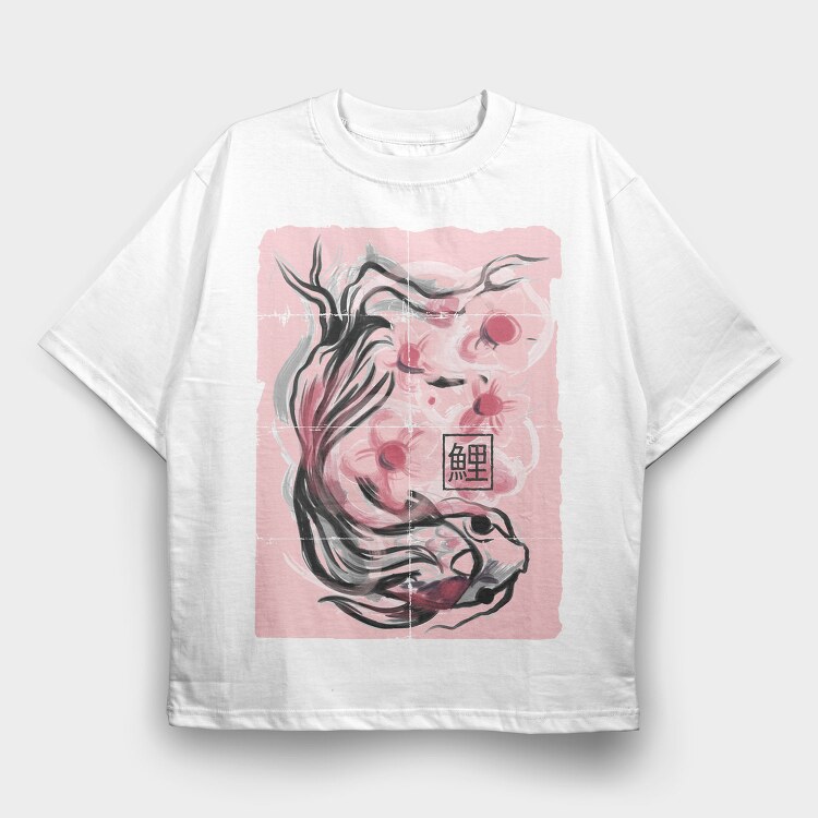 Koi Fish Animal Sakura Flowers, Tricou Oversize Barbati (Unisex)