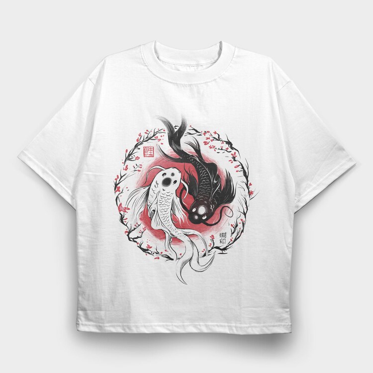 Koi Fish Yin Yang, Tricou Oversize Barbati (Unisex)