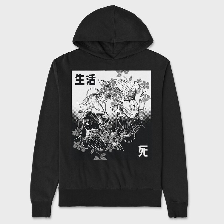 Koi Yin Yang Life Death Hand Drawn, Hanorac Oversize Barbati (Unisex)