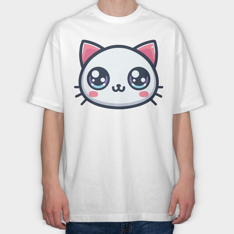 Kawaii Cute Cat Face, Tricou Oversize Barbati (Unisex)