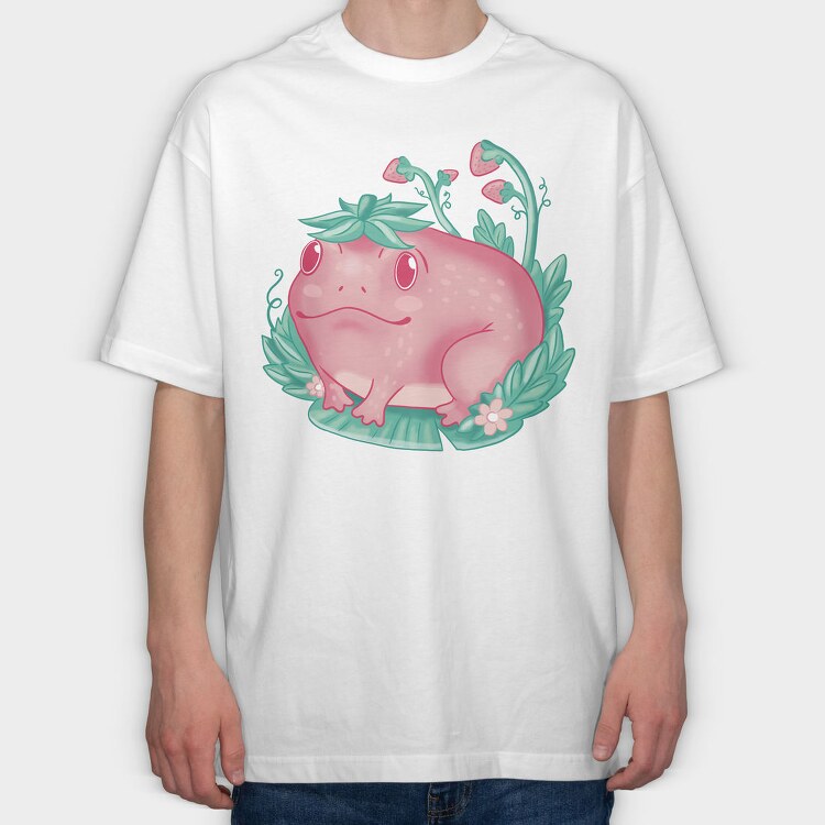 Kawaii Strawberry Happy Frog, Tricou Oversize Barbati (Unisex)