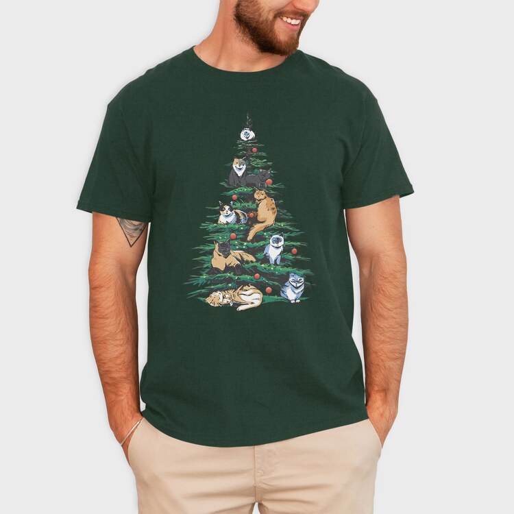 Christmas Tree Cats Realistic, Tricou Barbati (Unisex)