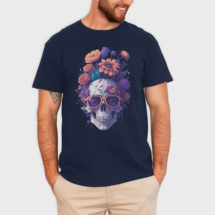 Skull Flowers Glasses, Tricou Barbati (Unisex)