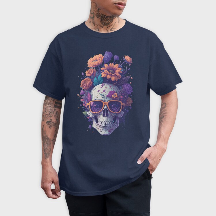 Skull Flowers Glasses, Tricou Barbati (Unisex)
