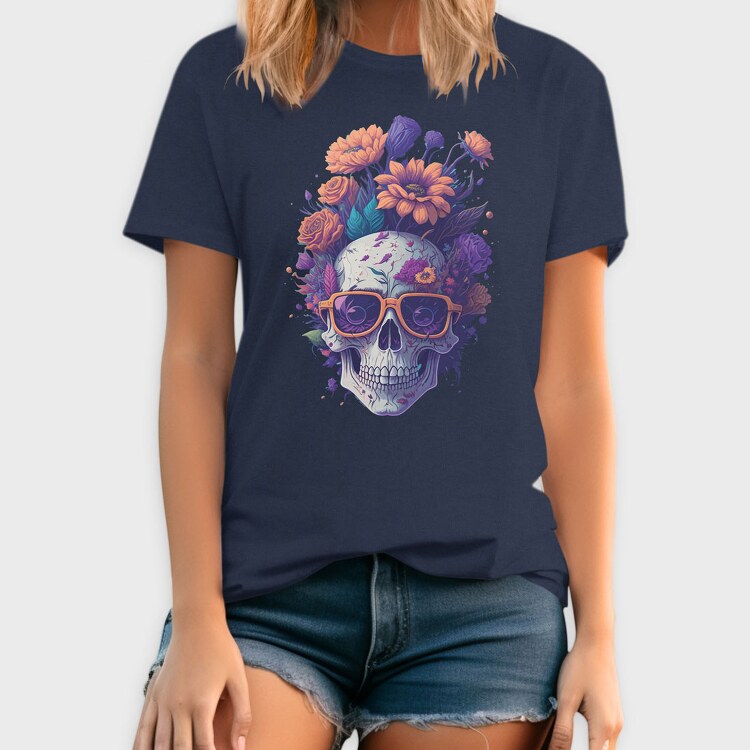 Skull Flowers Glasses, Tricou Barbati (Unisex)