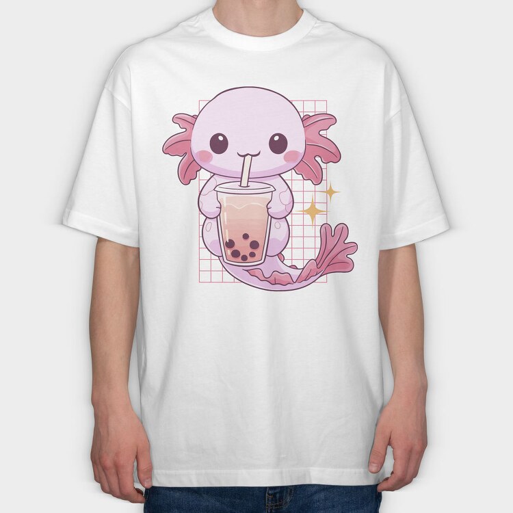 Kawaii Axolotl Mermaid Boba Tea Tote, Tricou Oversize Barbati (Unisex)
