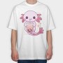 Kawaii Axolotl Mermaid Boba Tea Tote, Tricou Oversize Barbati (Unisex)