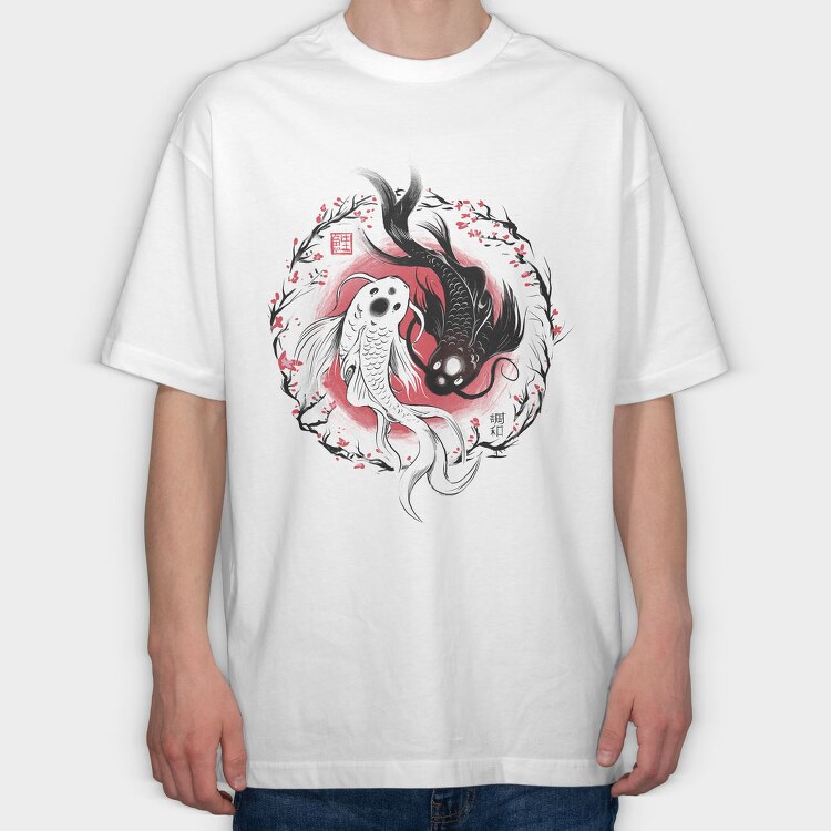 Koi Fish Yin Yang, Tricou Oversize Barbati (Unisex)