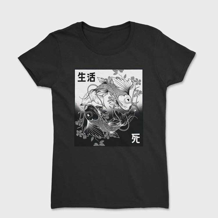 Koi Yin Yang Life Death Hand Drawn, Tricou Femei