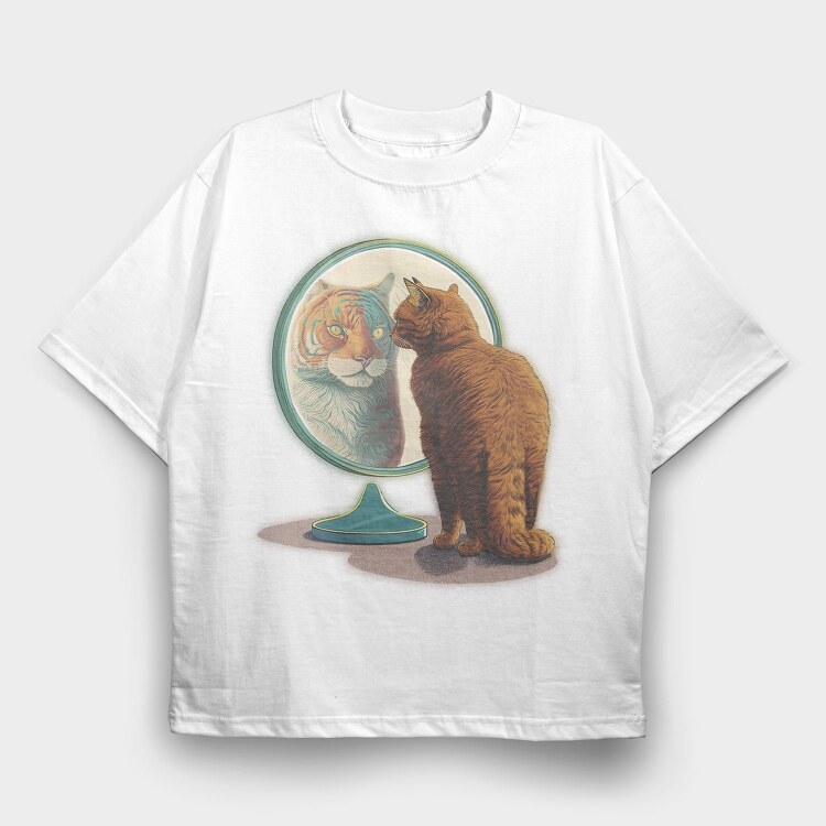 Cat Tiger Reflection Kitty Mirror, Tricou Oversize Barbati (Unisex)