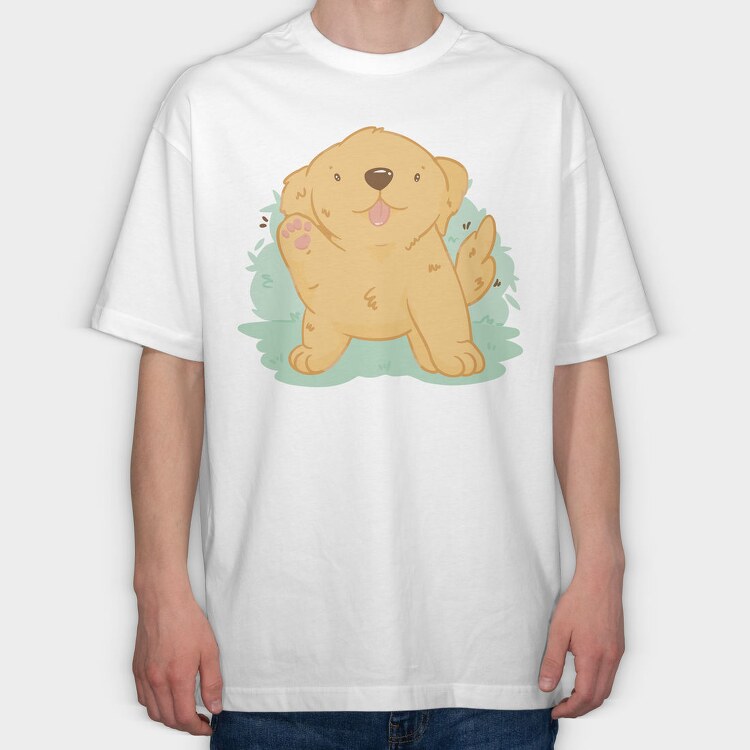 Kawaii Golden Retriever Dog, Tricou Oversize Barbati (Unisex)