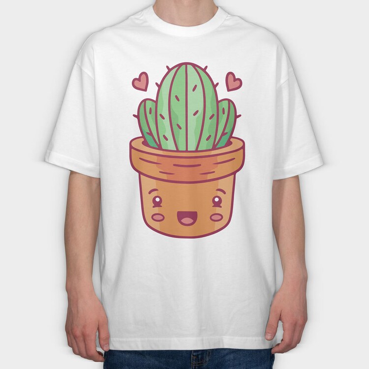 Kawaii Cactus In A Pot, Tricou Oversize Barbati (Unisex)