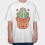 Kawaii Cactus In A Pot, Tricou Oversize Barbati (Unisex)