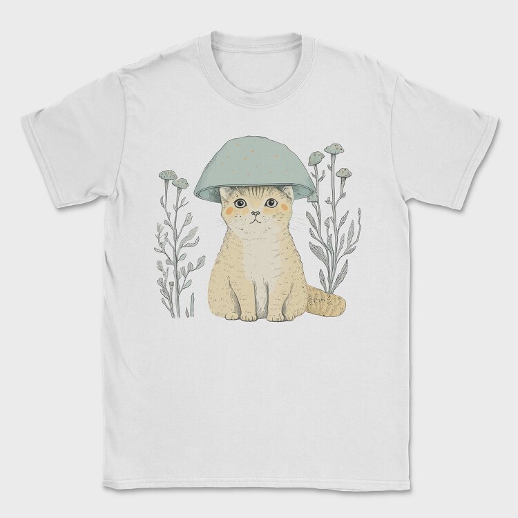 Cat With A Mushroom Hat, Tricou Barbati (Unisex)