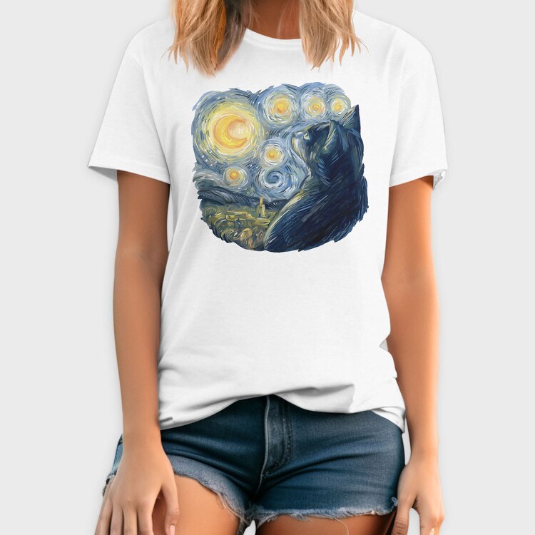 Starry Night Cat, Tricou Barbati (Unisex)
