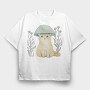 Cat With A Mushroom Hat, Tricou Oversize Barbati (Unisex)