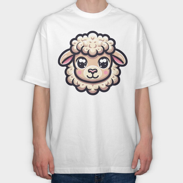 Kawaii Sheep Face, Tricou Oversize Barbati (Unisex)