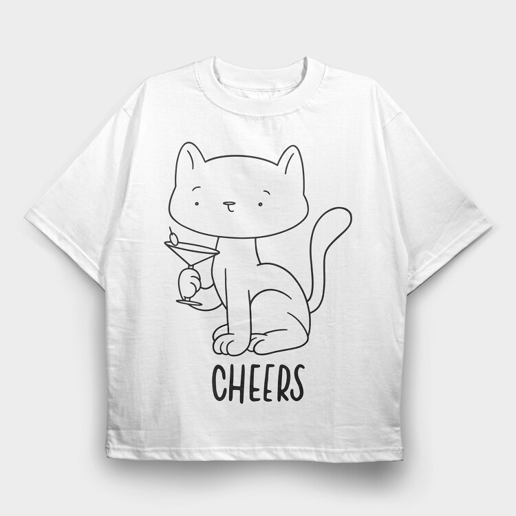 Cat With Drink Stroke Cheers, Tricou Oversize Barbati (Unisex)
