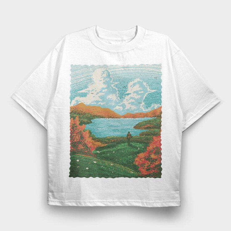 Lake Sight Painting, Tricou Oversize Barbati (Unisex)