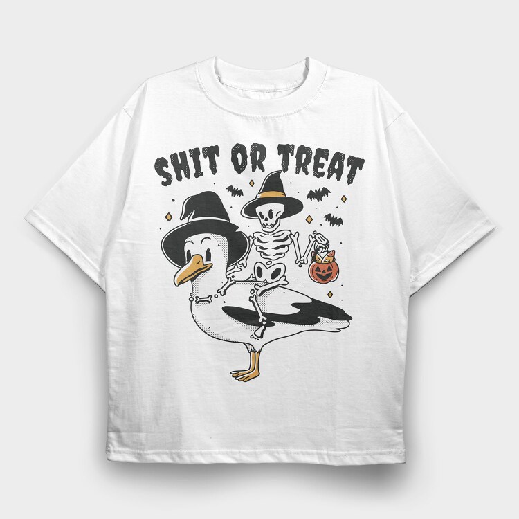 Halloween Seagull Shit Or Treat, Tricou Oversize Barbati (Unisex)